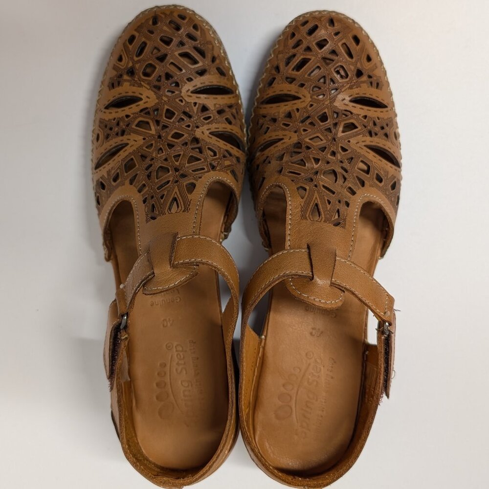 Spring Step Irin T-Strap Leather Wedge Sandals in Brown - Picture 8 of 15